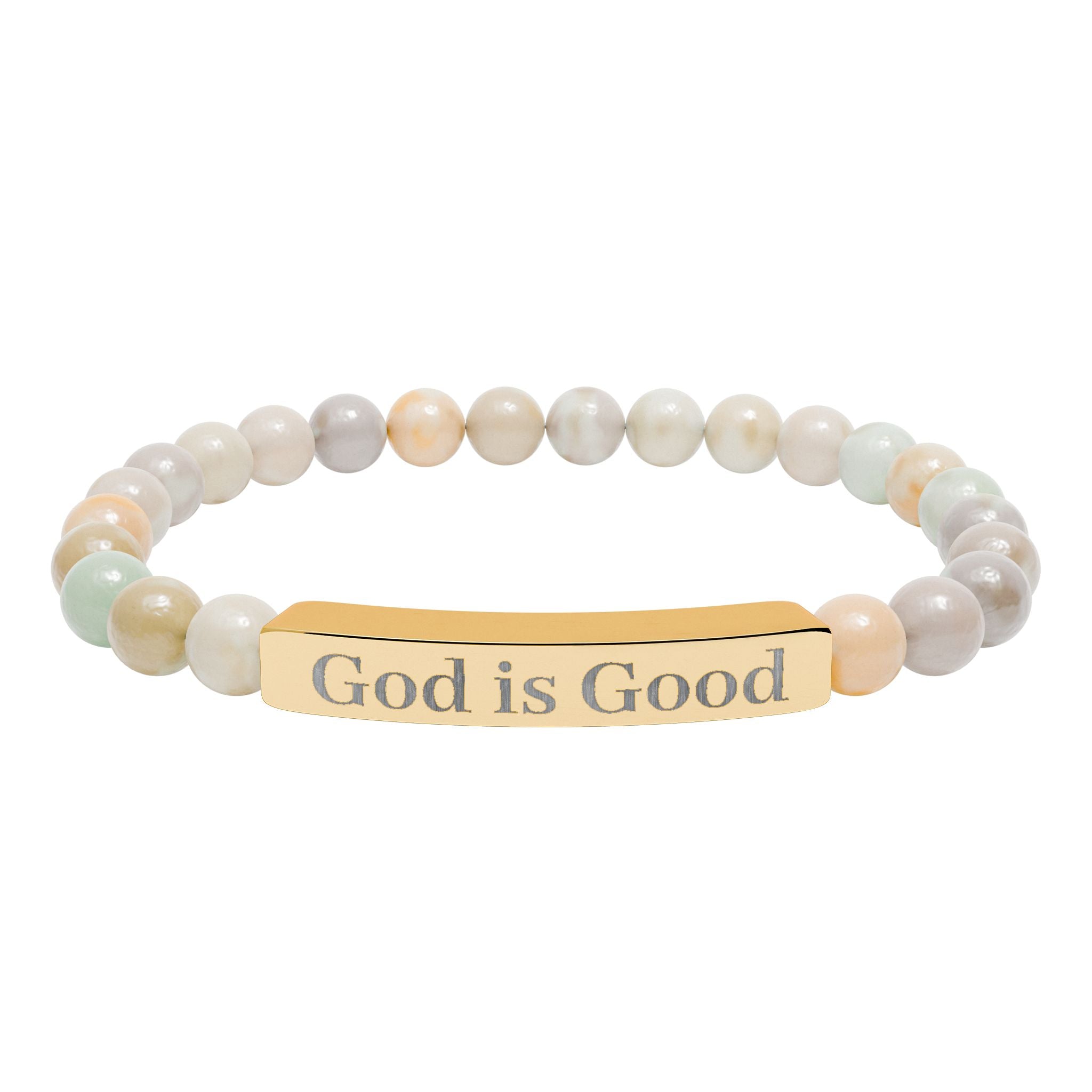 God Is Good Natural Stone Stretch Bracelet — Engraved Bar Spiritual Jewelry