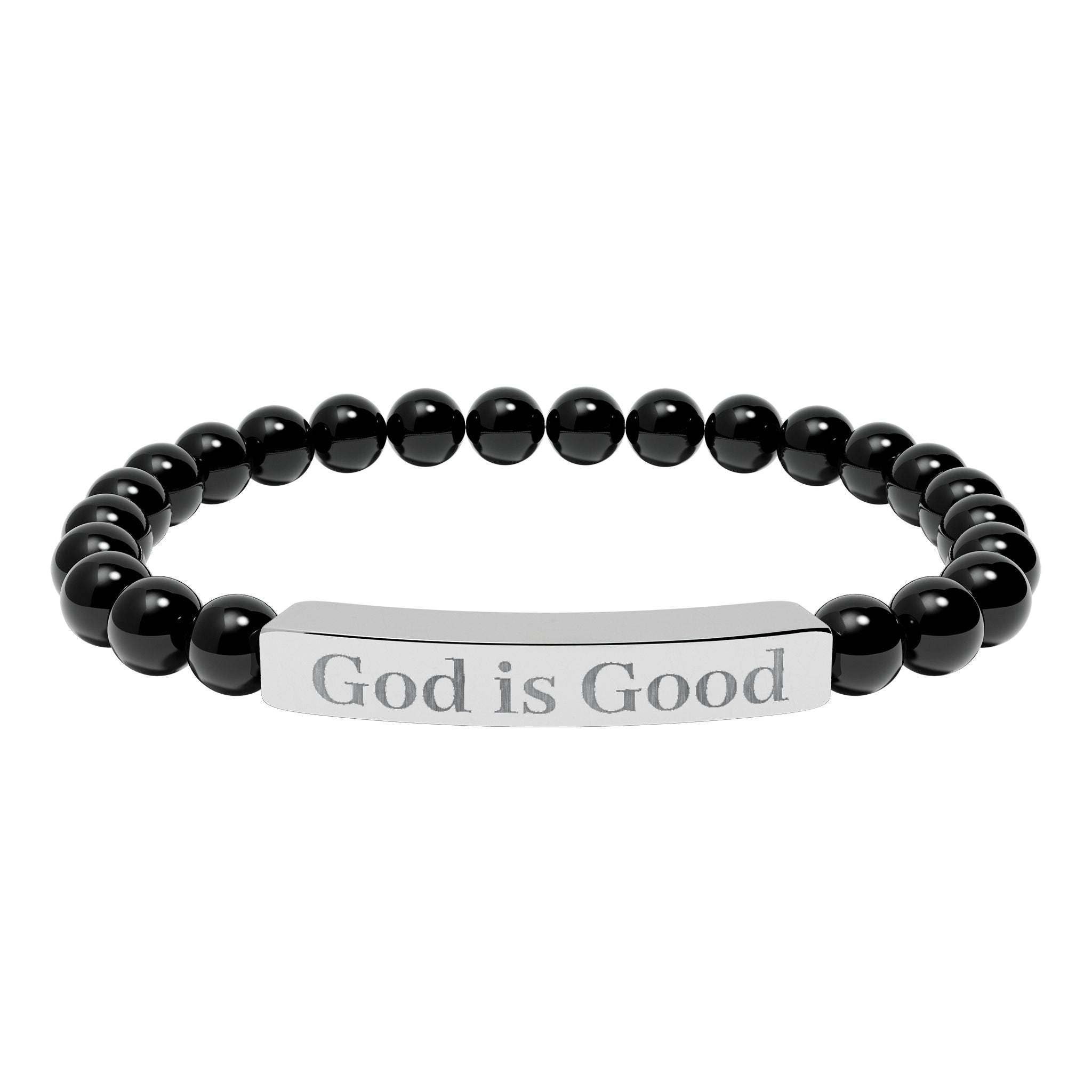 God Is Good Natural Stone Stretch Bracelet — Engraved Bar Spiritual Jewelry
