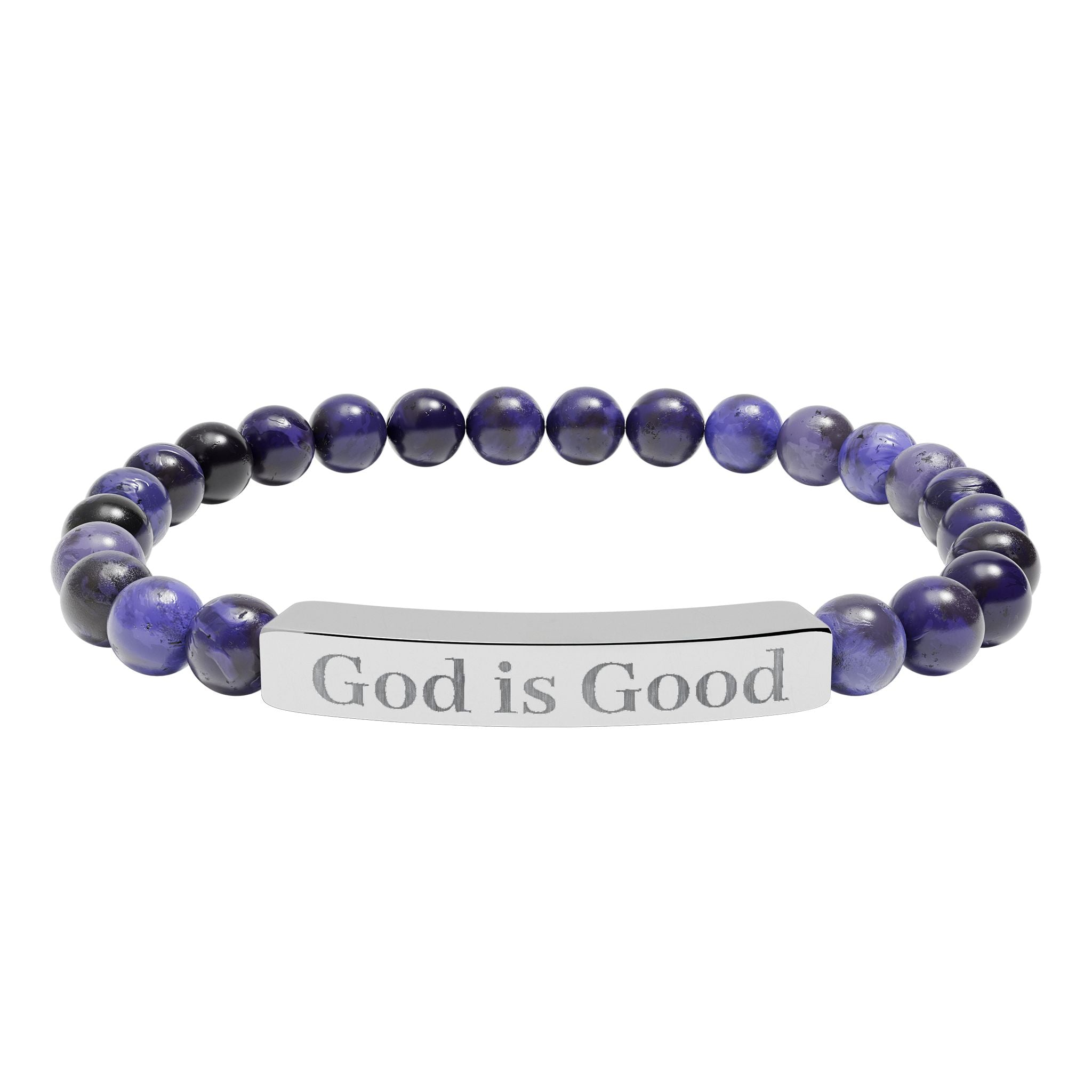 God Is Good Natural Stone Stretch Bracelet — Engraved Bar Spiritual Jewelry