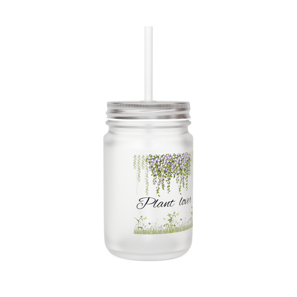 Plant Lover Mason Jar Tumbler – Floral Hanging Vines Mason Jar with Straw