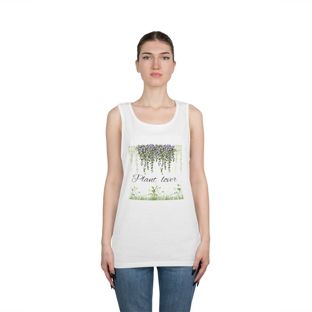 Plant Lover Tank Top — Watercolor Hanging Vines & Meadow Graphic