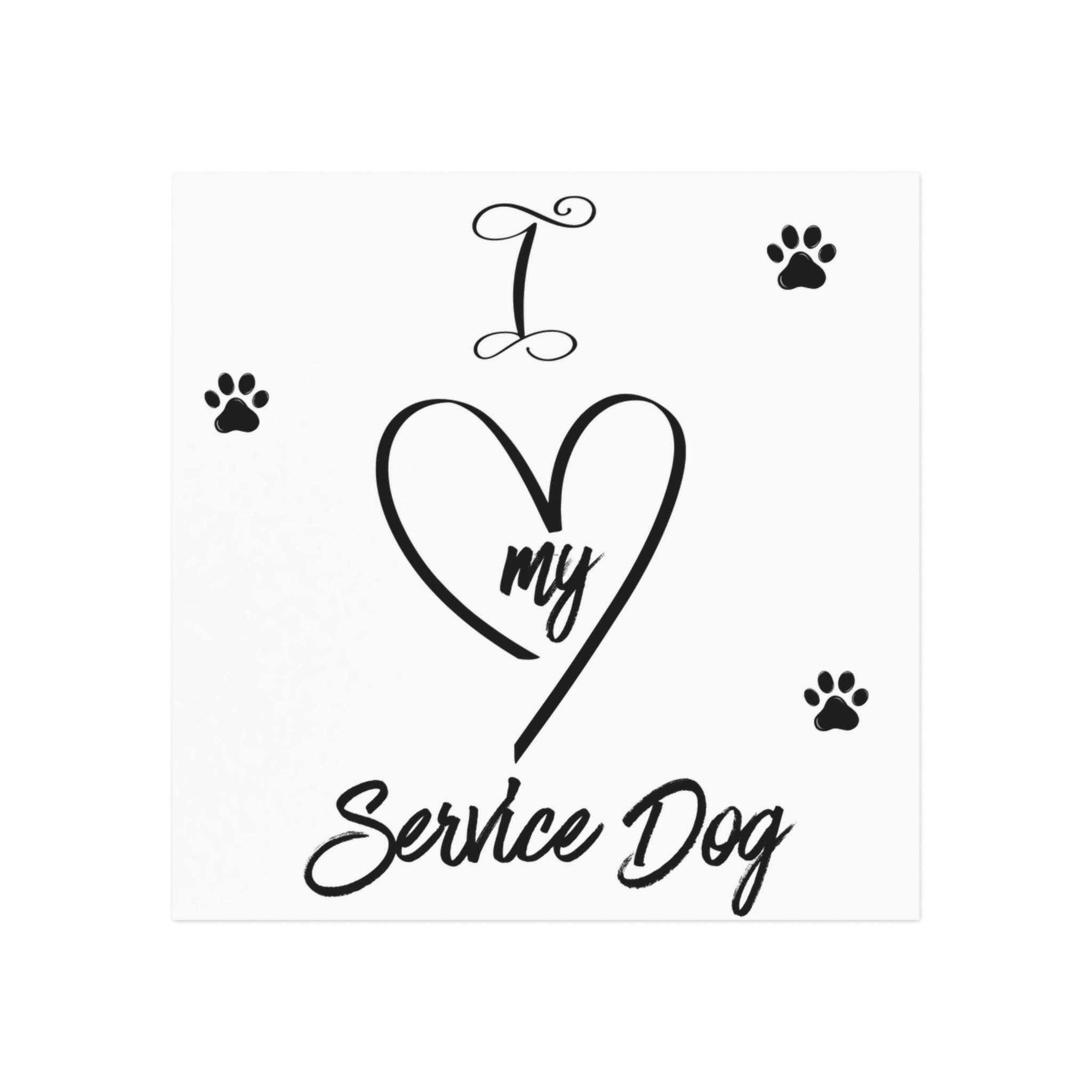 I Heart My Service Dog Square Magnet — Paw Print Support Magnet