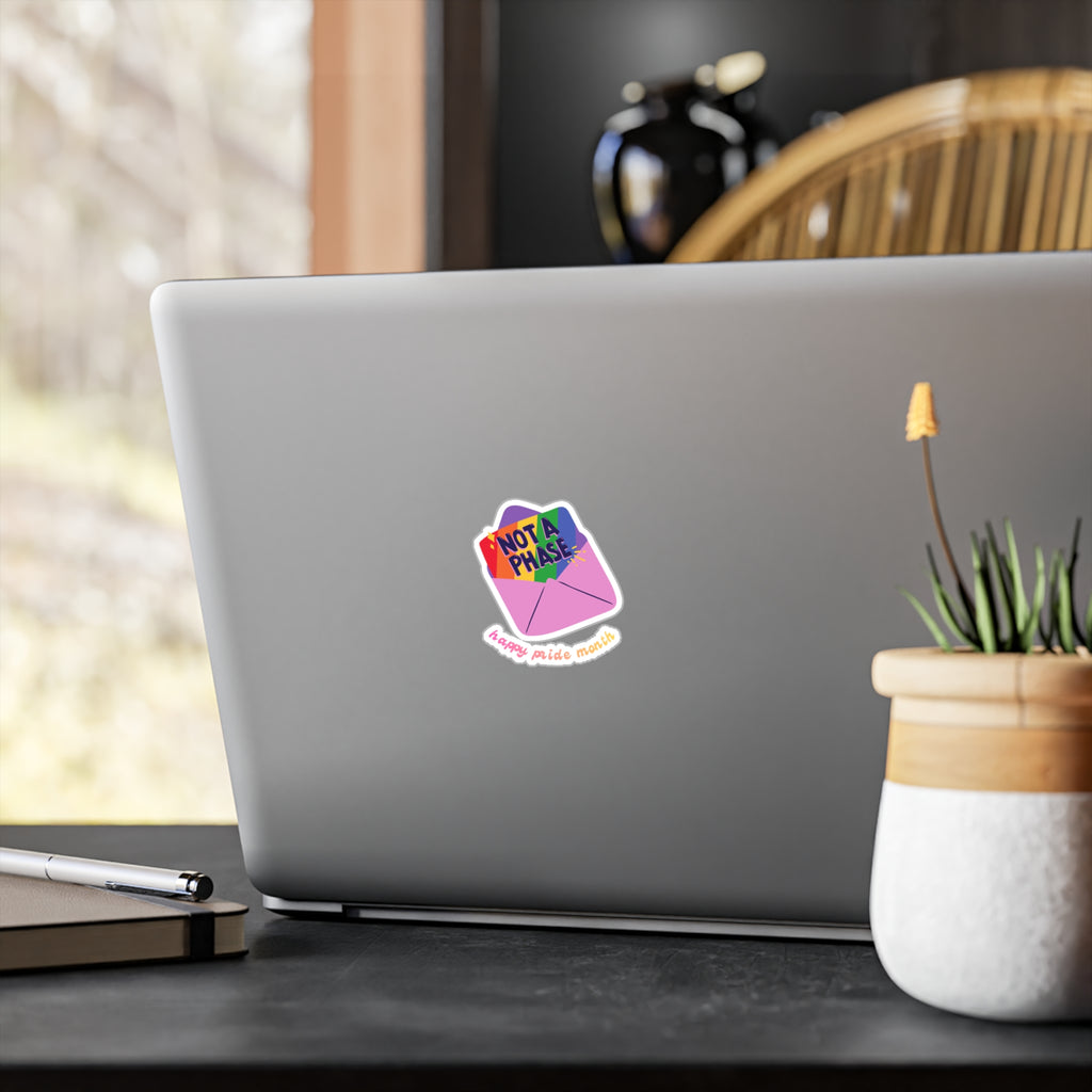 Not a Phase Pride Sticker — "Not a Phase" Rainbow Envelope Kiss-Cut Decal (Happy Pride Month)