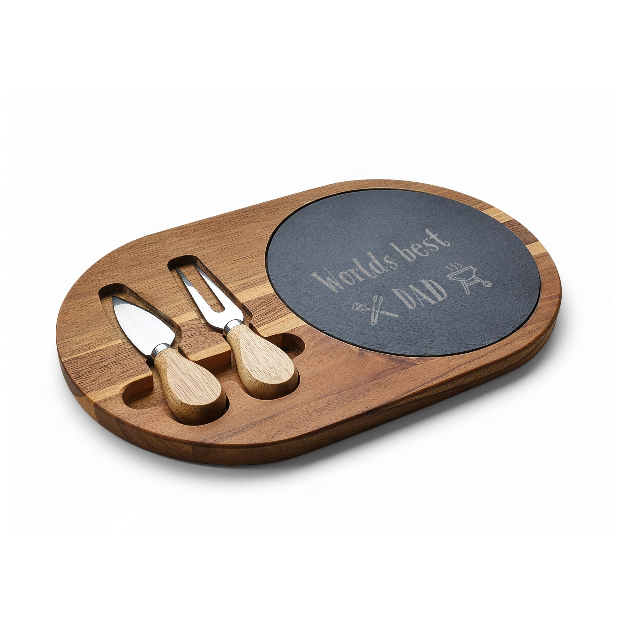Engraved 'World's Best Dad' Charcuterie Board with Slate & Cheese Knives