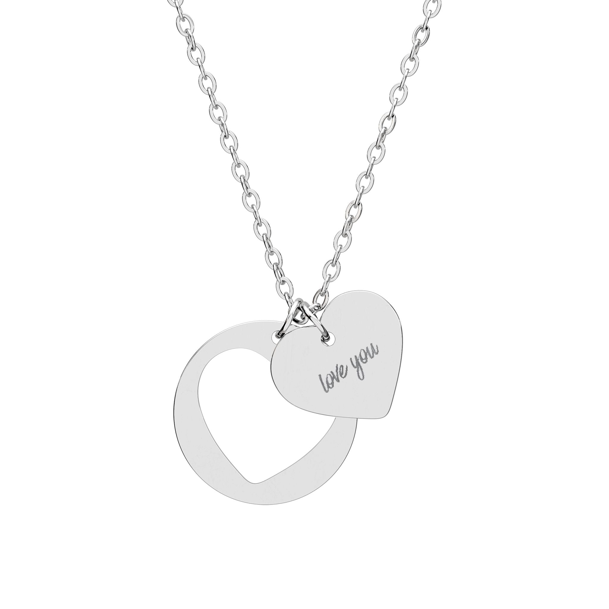 Engraved Heart Cutout Necklace – "Love You" Pendant (Silver or Rose Gold)