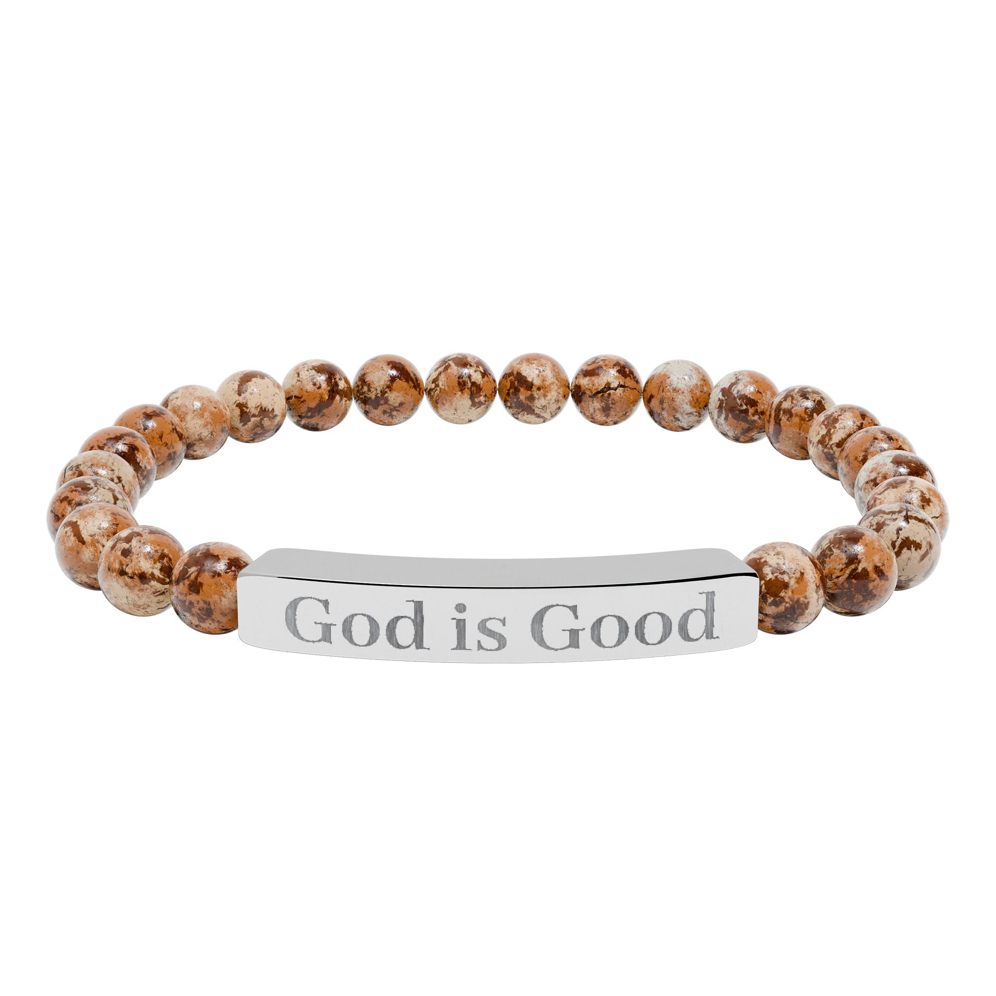 God Is Good Natural Stone Stretch Bracelet — Engraved Bar Spiritual Jewelry