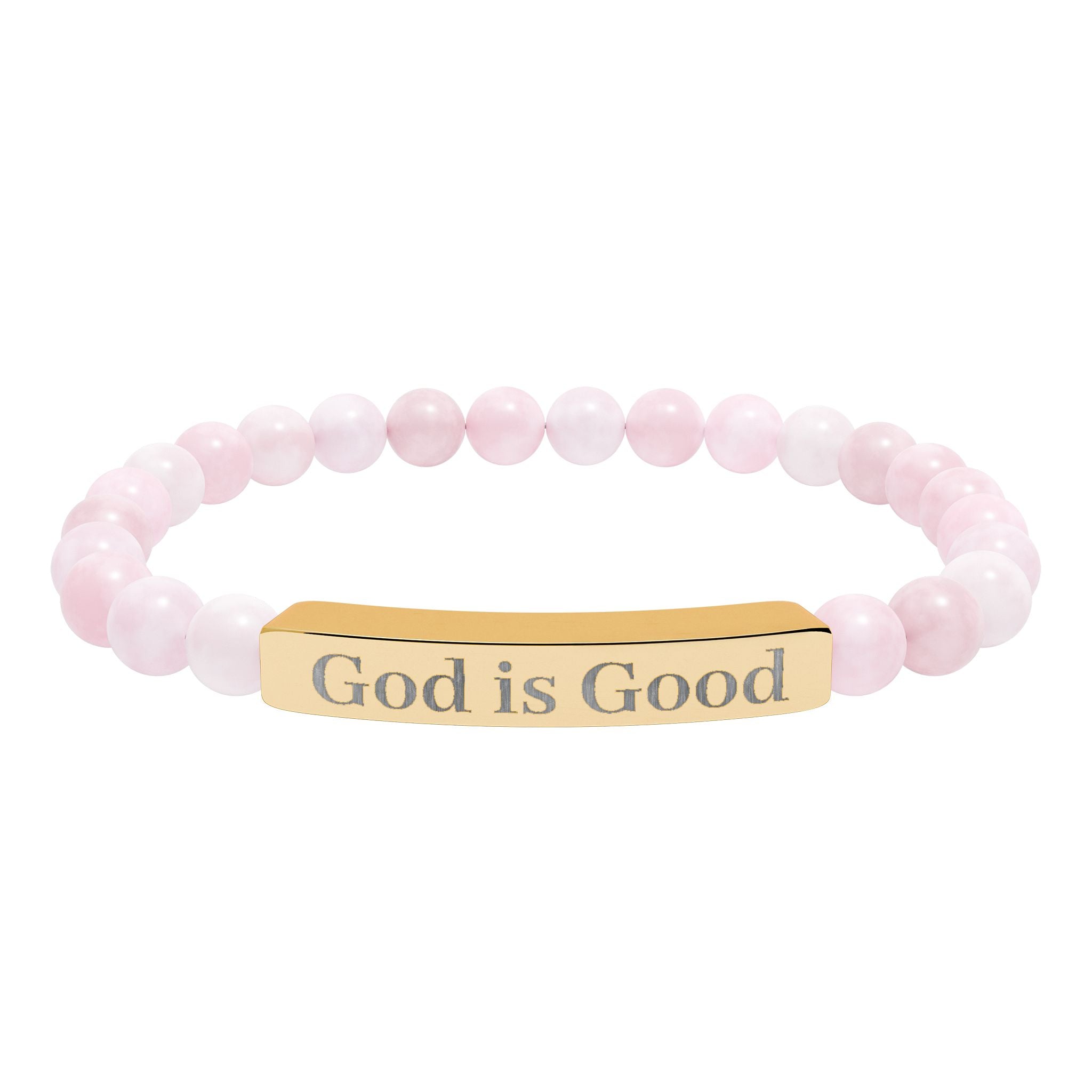 God Is Good Natural Stone Stretch Bracelet — Engraved Bar Spiritual Jewelry