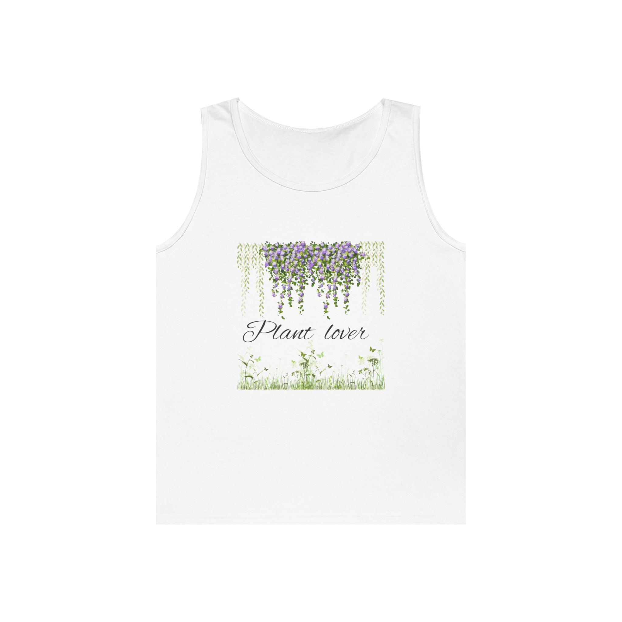 Plant Lover Tank Top — Watercolor Hanging Vines & Meadow Graphic