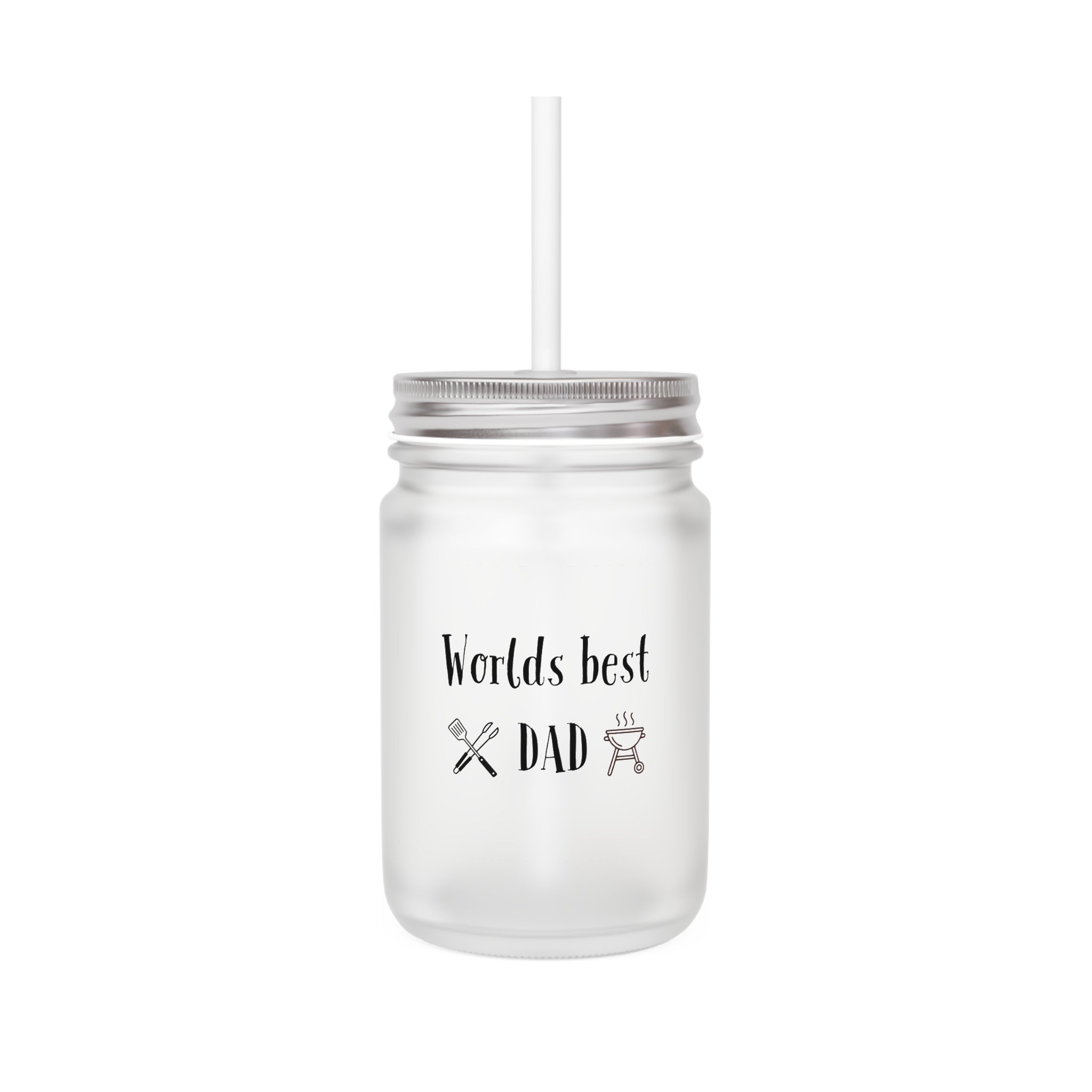 World's Best Dad Mason Jar Tumbler – Dad Gift with Straw, BBQ & Grill Icons