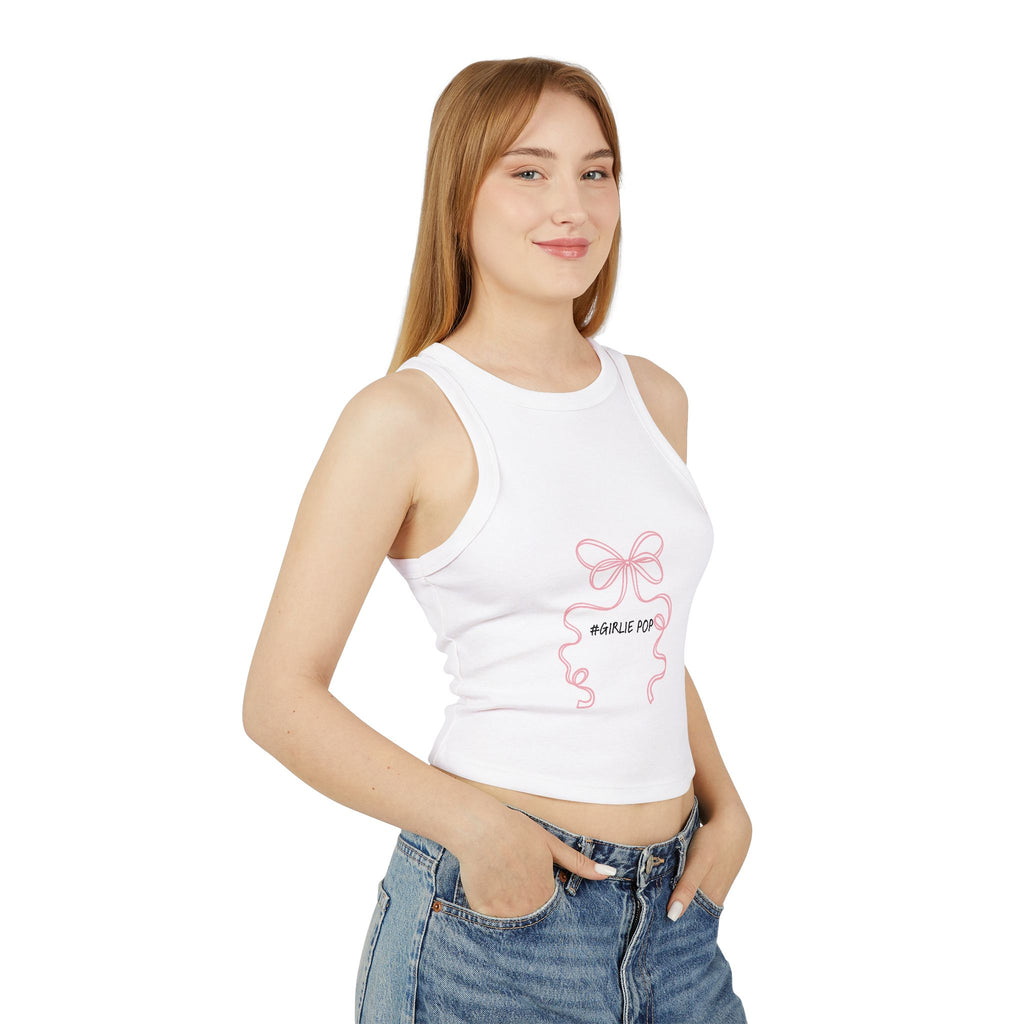 Ribbed Racer Tank — Pink Bow "Barbie Pop" Graphic