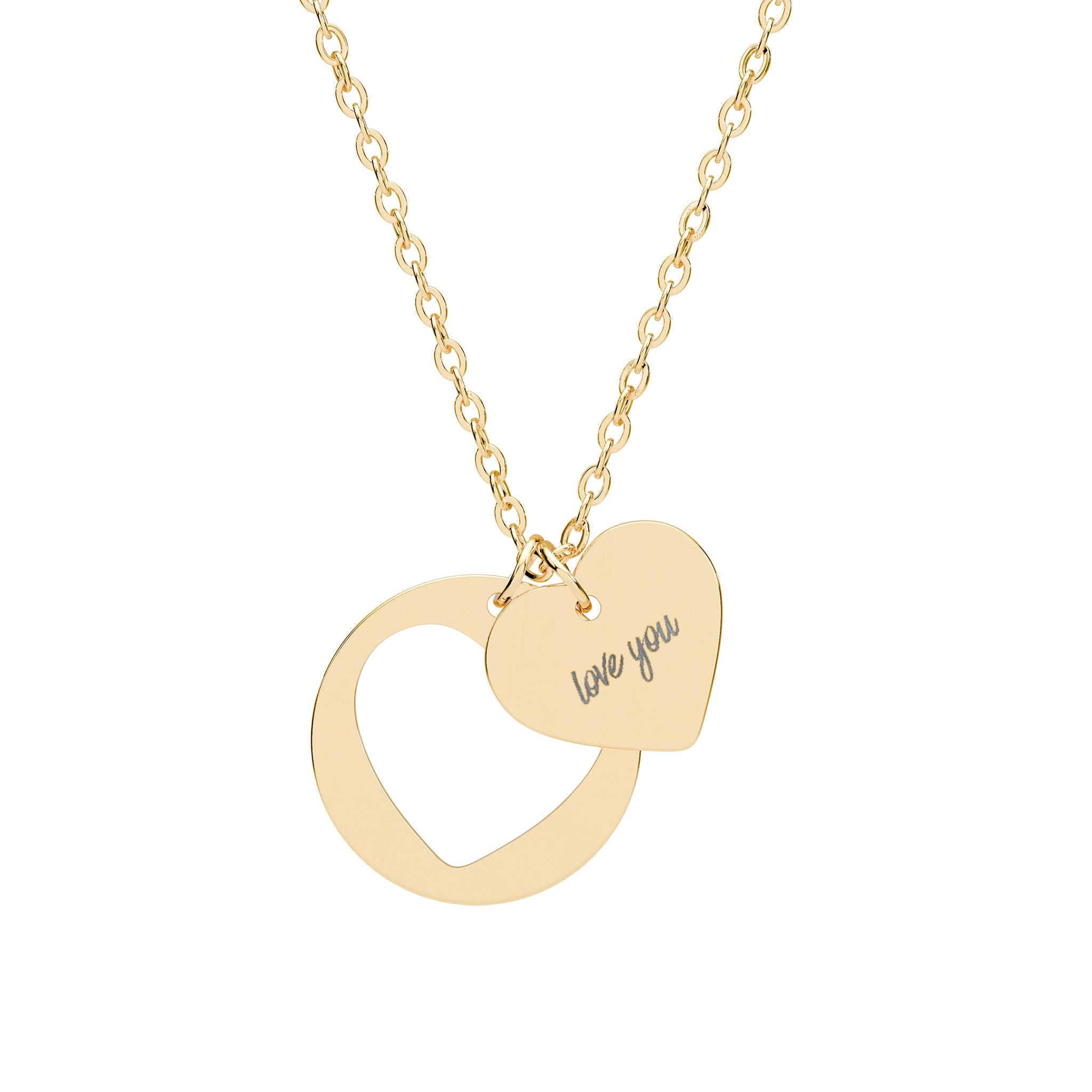 Engraved Heart Cutout Necklace – "Love You" Pendant (Silver or Rose Gold)