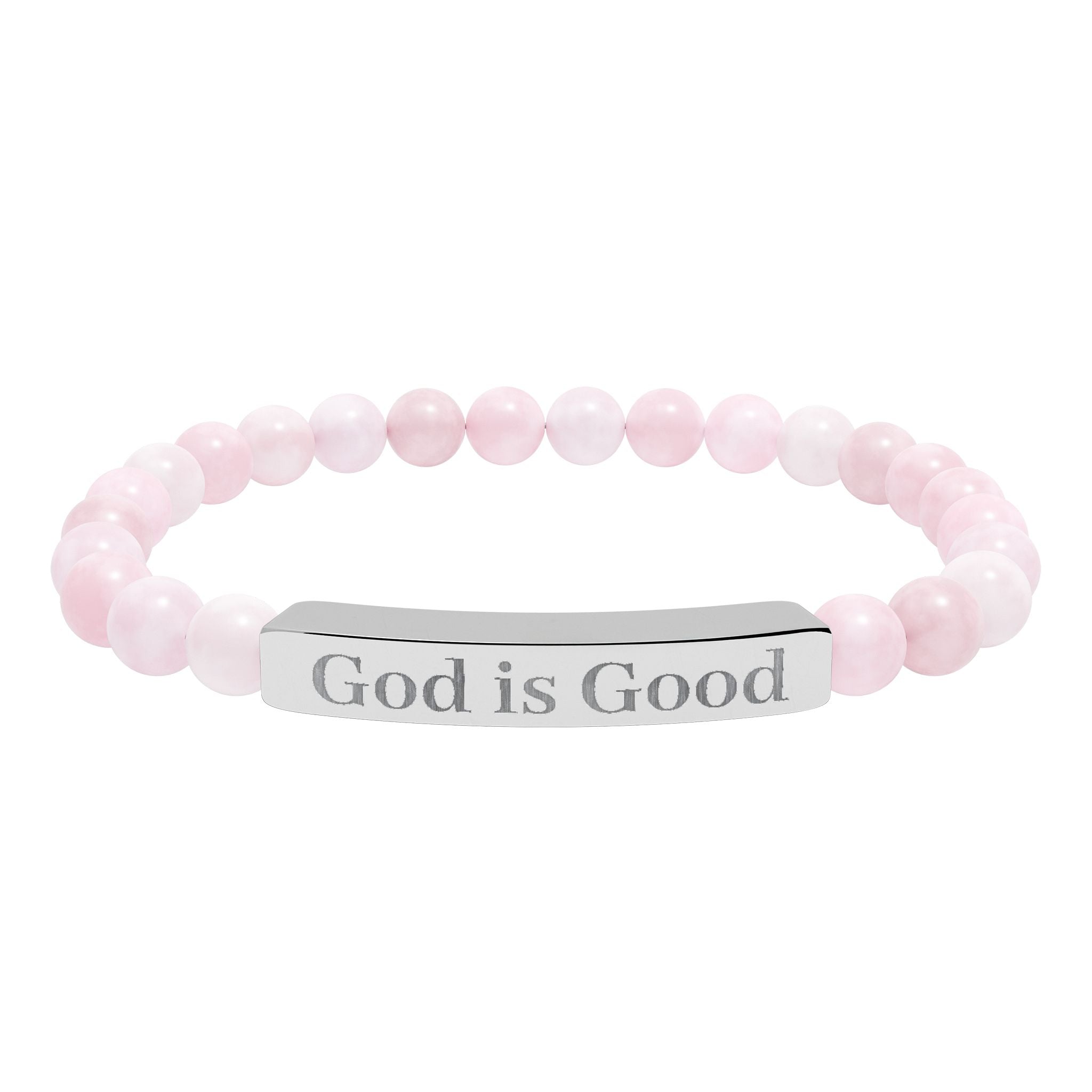 God Is Good Natural Stone Stretch Bracelet — Engraved Bar Spiritual Jewelry